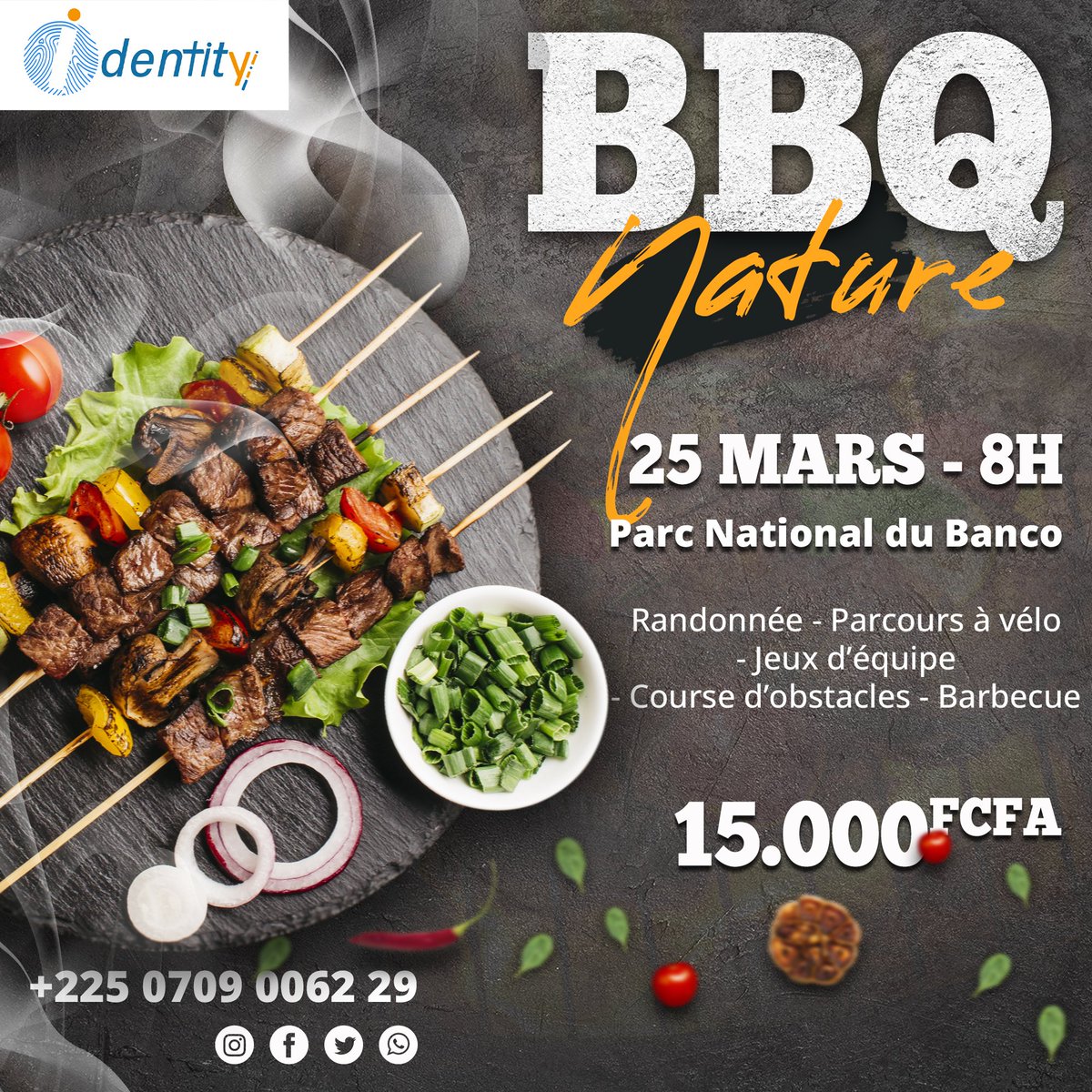 Identity_CI_'s tweet photo. Rejoignez-nous pour une journée pleine d'aventures et de délices! Le 25 Mars, nous organisons un BBQ au @Parcdubanco  avec une randonnée pittoresque, un parcours à vélo excitant, des jeux d'équipe amusants et bien sûr, de la bonne nourriture pour tous les goûts. https://t.co/6ZjmAyyYzA