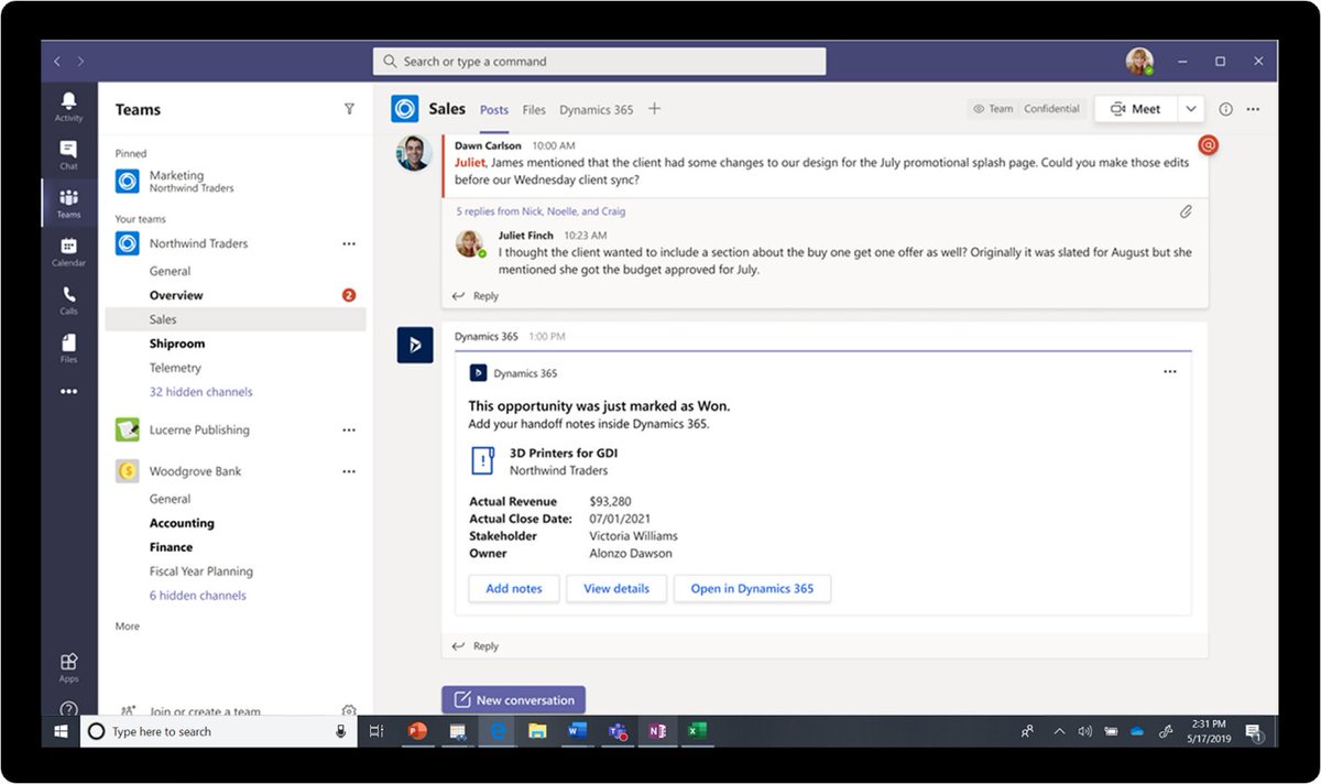 ArtsyPowerApper's tweet image. Brand new Dynamics 365 + Microsoft Teams experience demonstrates the power of collaborative apps and enables organizations to activate this capability at no additional licensing cost. #PowerApps #Dynamics #MicrosoftTeams #Integrations
Read about it here: aka.ms/DynamicsPlusTe…