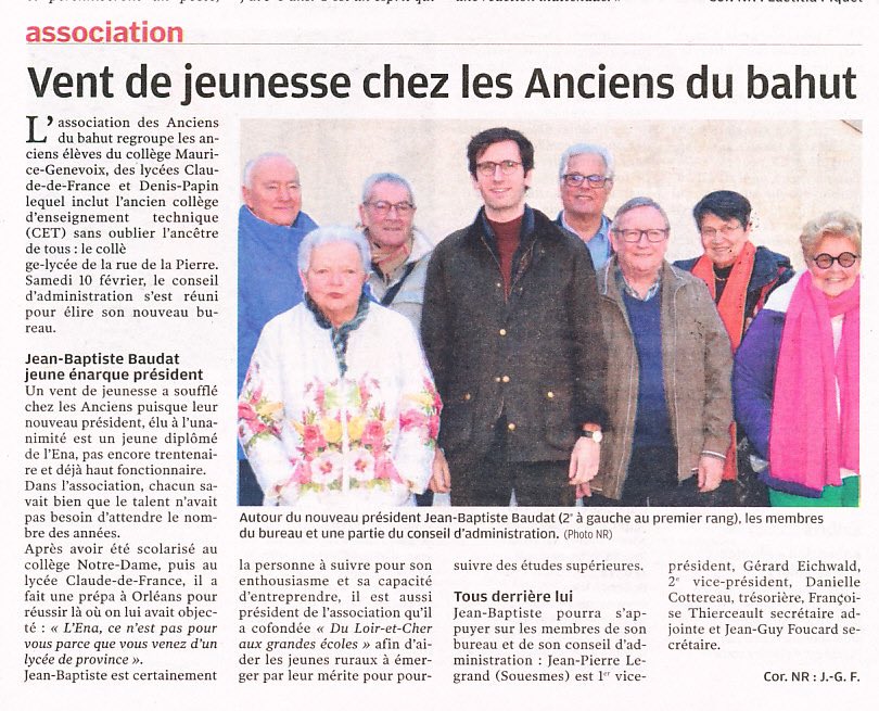 jbbaudat's tweet photo. Merci à la @NRRomorantin pour cet article sur l’association des anciens du Bahut ! 

🌱 Très honoré d’avoir été élu président de cette très dynamique association locale ! 

Maintenant au travail pour faire vivre le lien intergénérationnel ⚡️ https://t.co/GO5sJMdha5