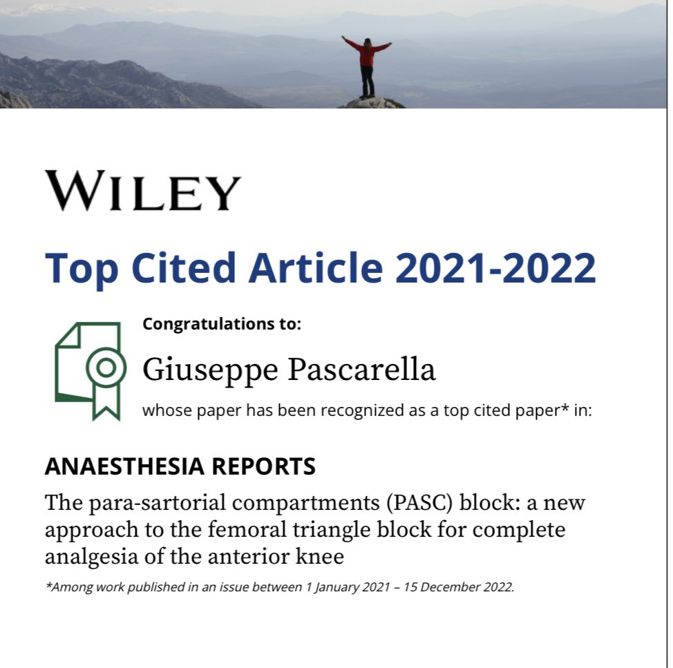 Good news! My article received enough citations to be a #topcitedarticle in its journal <a href="/Anaes_Reports/">𝘈𝘯𝘢𝘦𝘴𝘵𝘩𝘦𝘴𝘪𝘢 𝘙𝘦𝘱𝘰𝘳𝘵𝘴</a> <a href="/Assoc_Anaes/">Association of Anaesthetists</a> <a href="/ESRA_Society/">ESRA | European Society of Regional Anaesthesia</a> <a href="/ASRA_Society/">ASRA Pain Medicine</a>