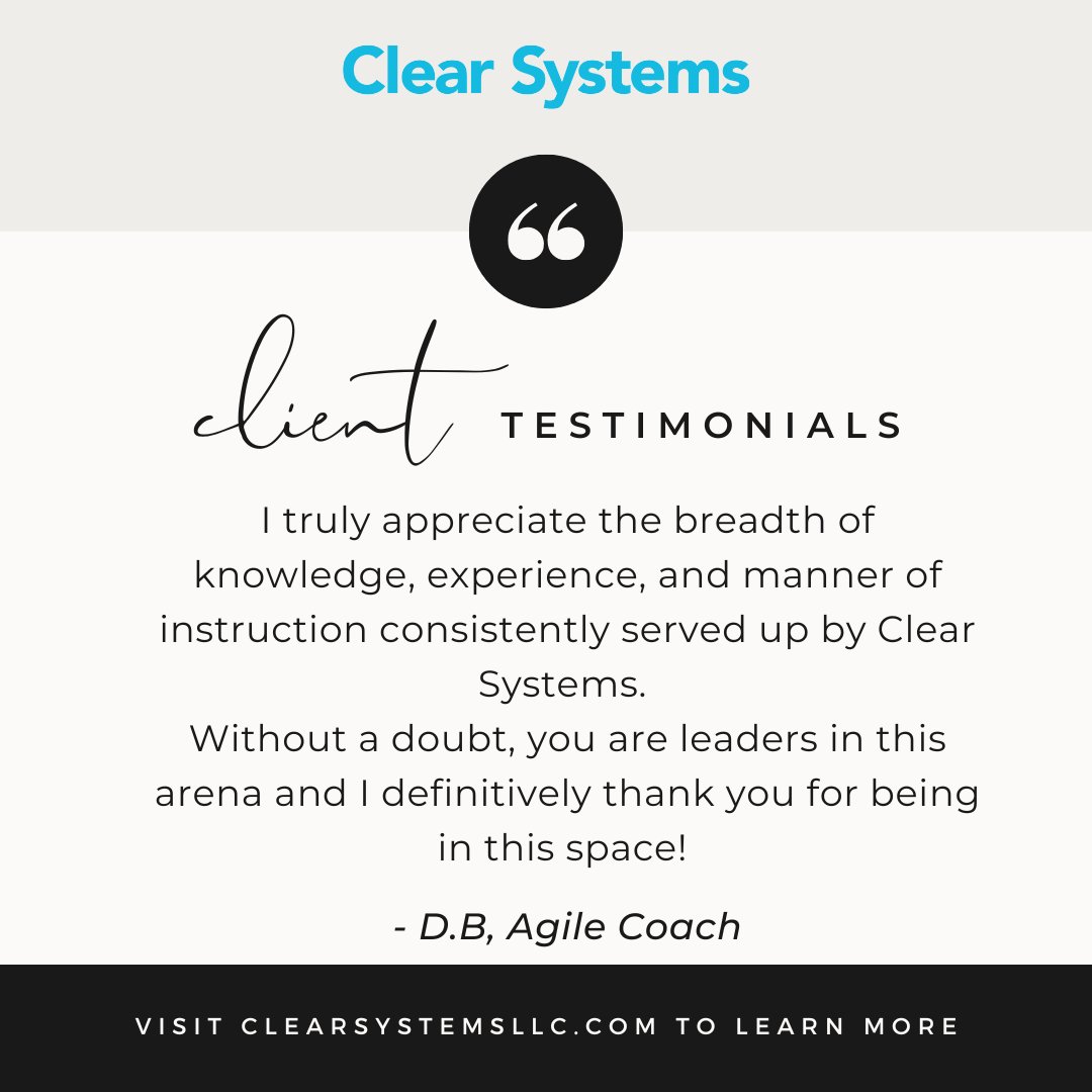 ClearSystemsLLC's tweet image. Learn more about how we can help today.
🔗clearsystemsllc.com

#agilecoaching #ICAgile #agilefundamentals #ICP #agiletransformation #agile #agilemethod #agilecourse #clearsystems