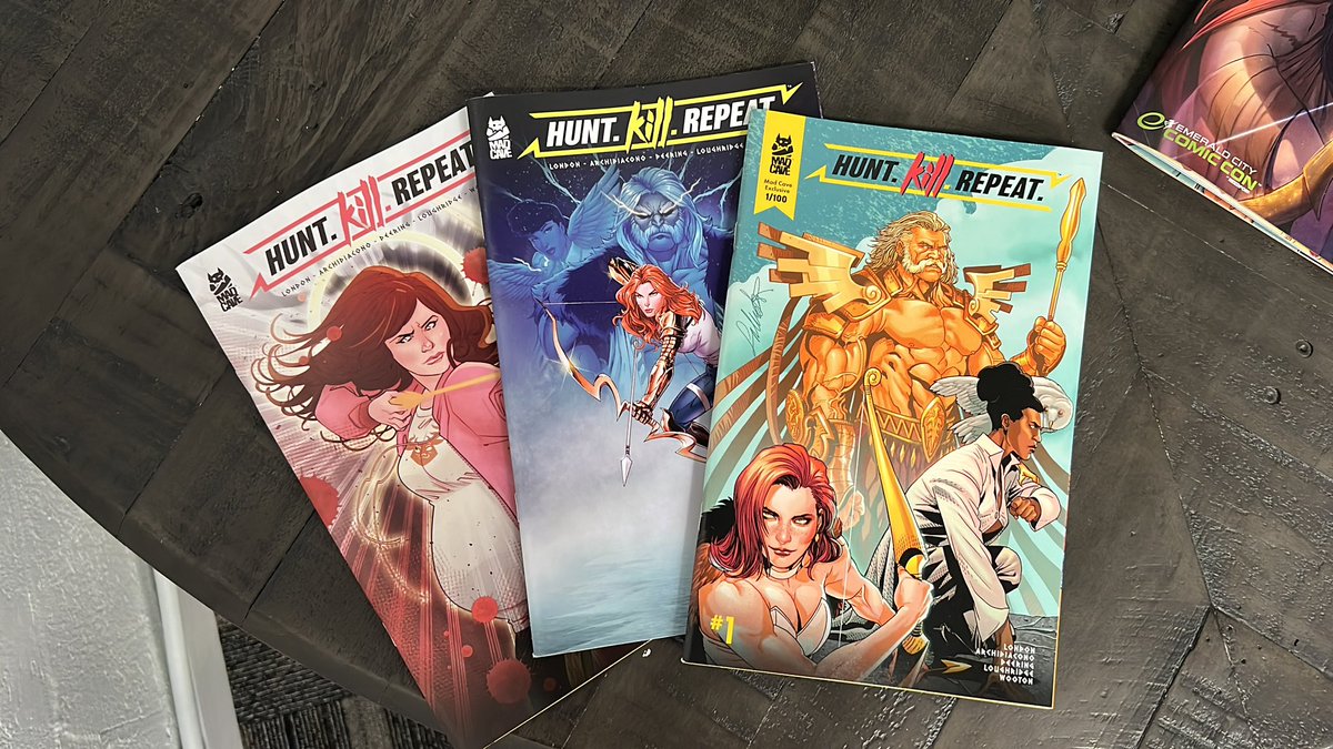 Hunt. Kill. Repeat. in stores next week!🏹 @MarkLondonMCS @MadCaveStudios @theArchiBaffo @Marc_Deering @LeeLoughridge @ruswooton Hard to pick a favorite cover, @SalvadorLarroca @S_Marguerite & @RyanMKincaid did amazing! ..hmm what’s that in the corner ❇️😏