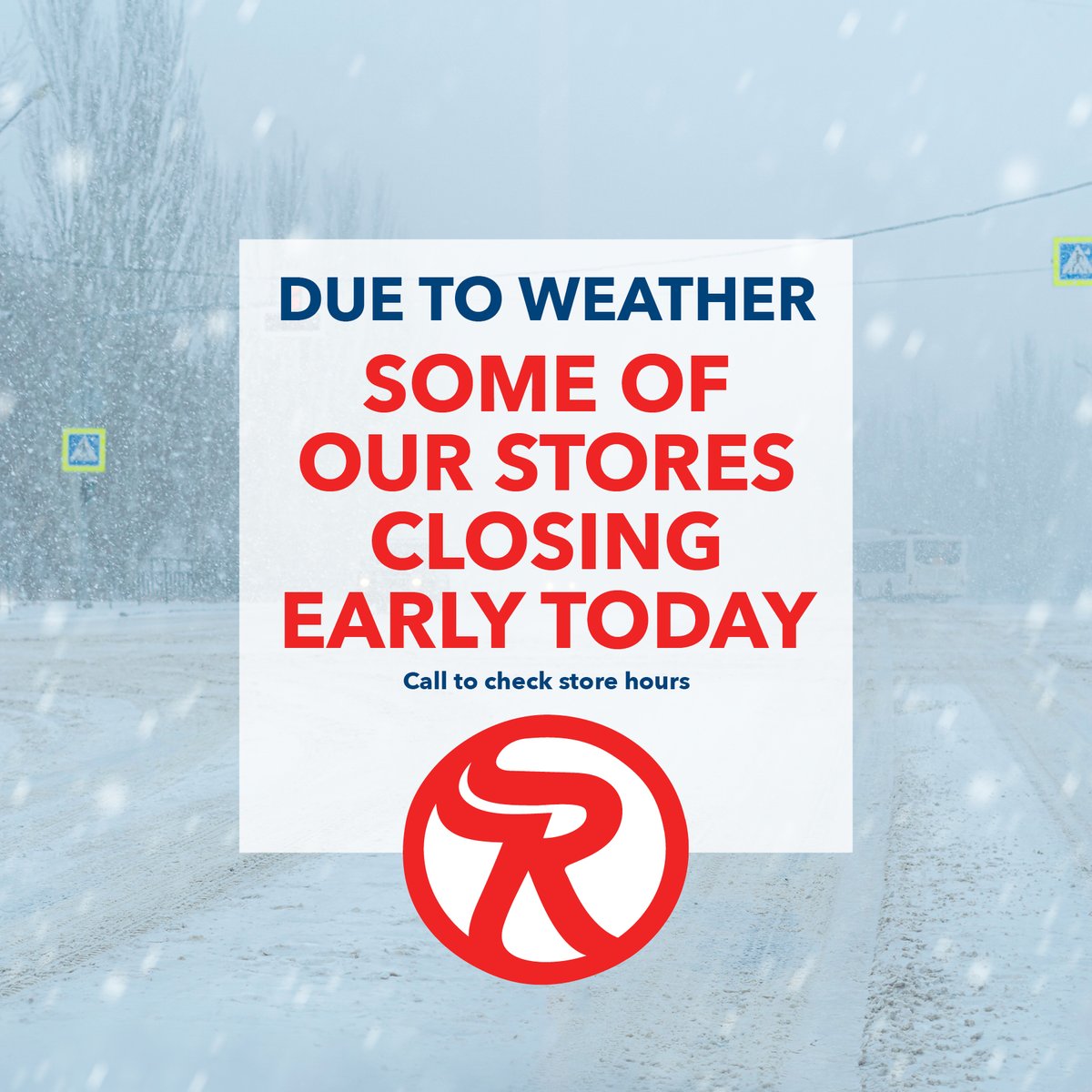Due to deteriorating weather conditions with the current winter storm, some Runnings stores will be closing early today, Tuesday February 21st. If you are in the impact area of the storm, please call your local store before making a trip. Be safe!