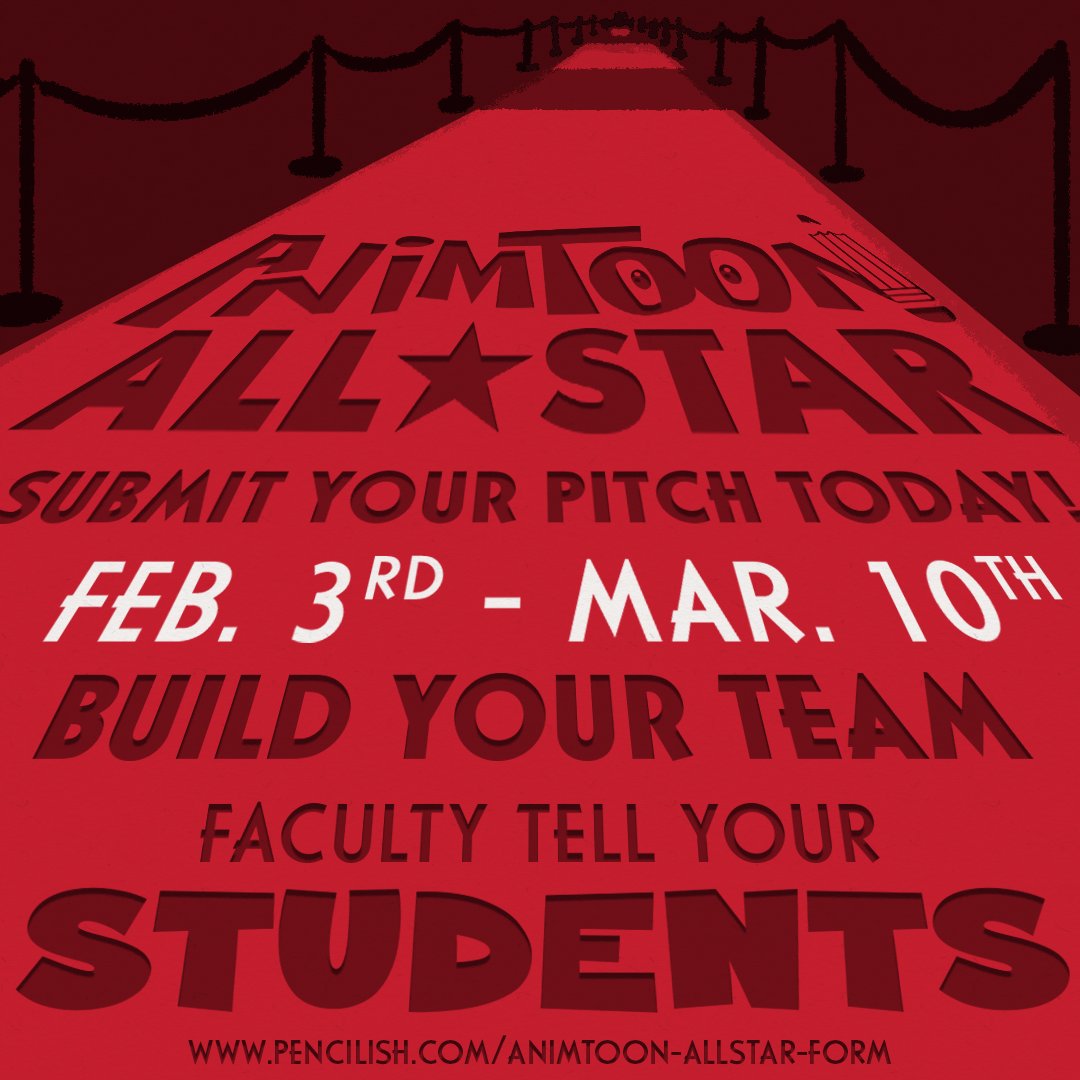 pencilish's tweet photo. AnimToon is hosting a Student Animation Competition!! Applications OPEN until March 10th!!
Like, Share, and Spread the Word!
⭐️Submit TODAY: https://t.co/62gVCmyDho
#AnimToon #StudentCompetition #Applications https://t.co/wuztnDSutw