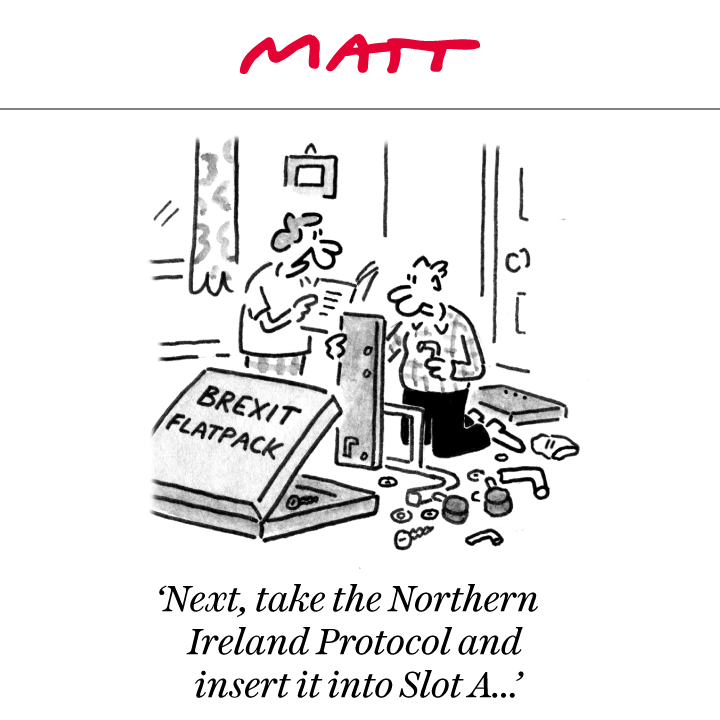 MattCartoonist's tweet photo. ✍️ 'Next, take the Northern Ireland Protocol and insert it into Slot A...'

My latest cartoon for tomorrow's @Telegraph 

Subscribe to my weekly newsletter to receive my unseen cartoons: https://t.co/JNDhrYJMFH https://t.co/wcjVLInbdF