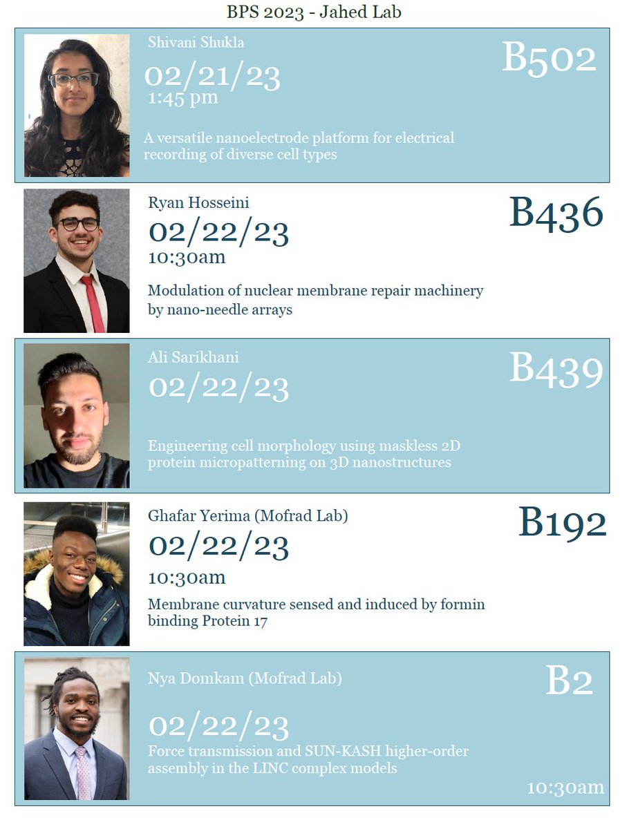 The Jahed lab is at #BPS2023 in San Diego for the first time as a #newPI. Check out presentations by our lab members today and tomorrow to learn about the projects we are working on!