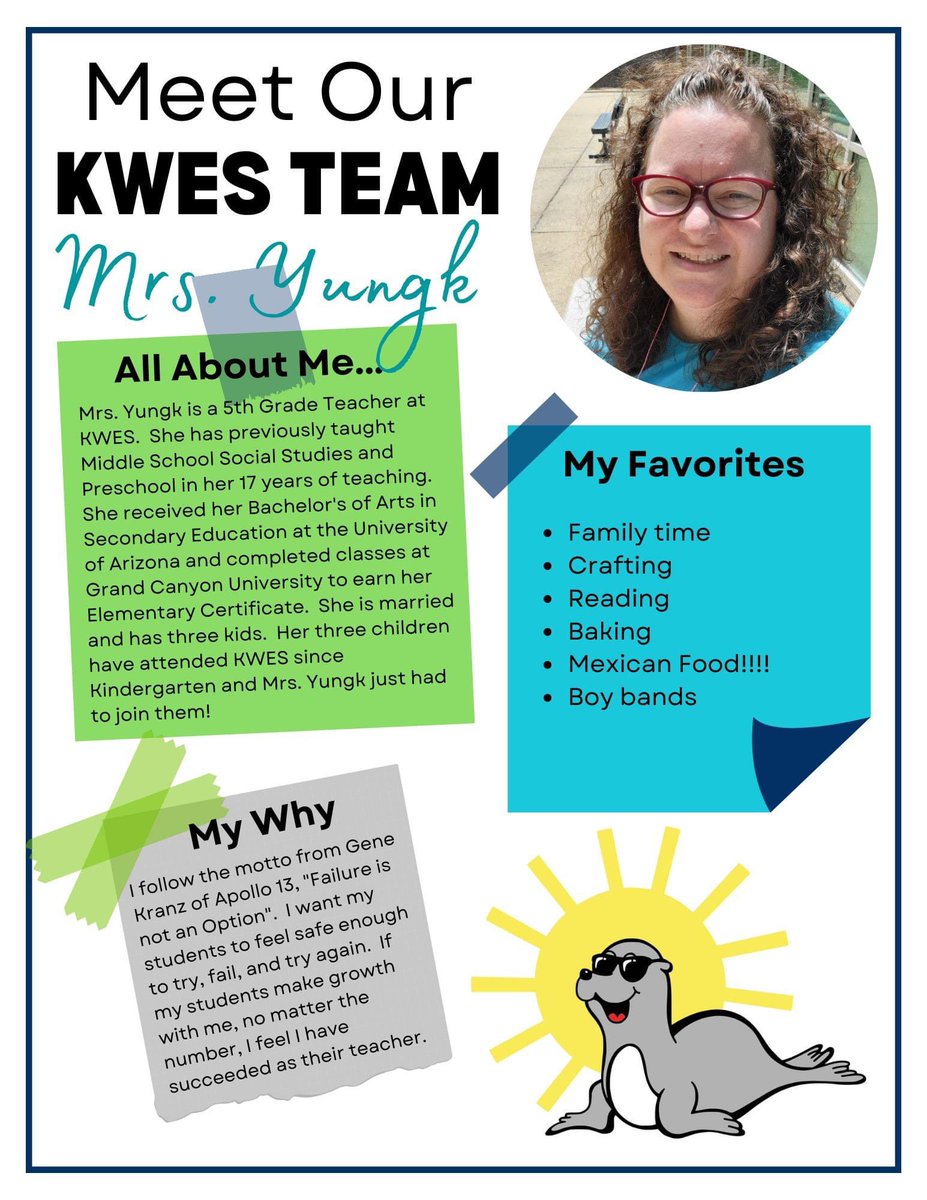 KyleRWilsonES's tweet photo. ✨Staff Spotlight✨
Get to know...
Mrs. Yungk! https://t.co/KYNWLvTFFc