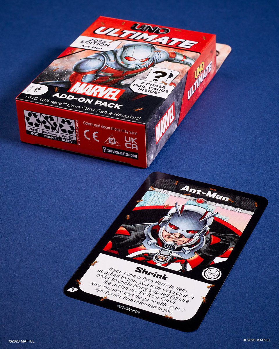 realUNOgame's tweet photo. Big action. Small action. This Super Hero has it all. The UNO Ultimate @marvel Ant-Man extension pack is now available. https://t.co/FiNwXDl4Dm