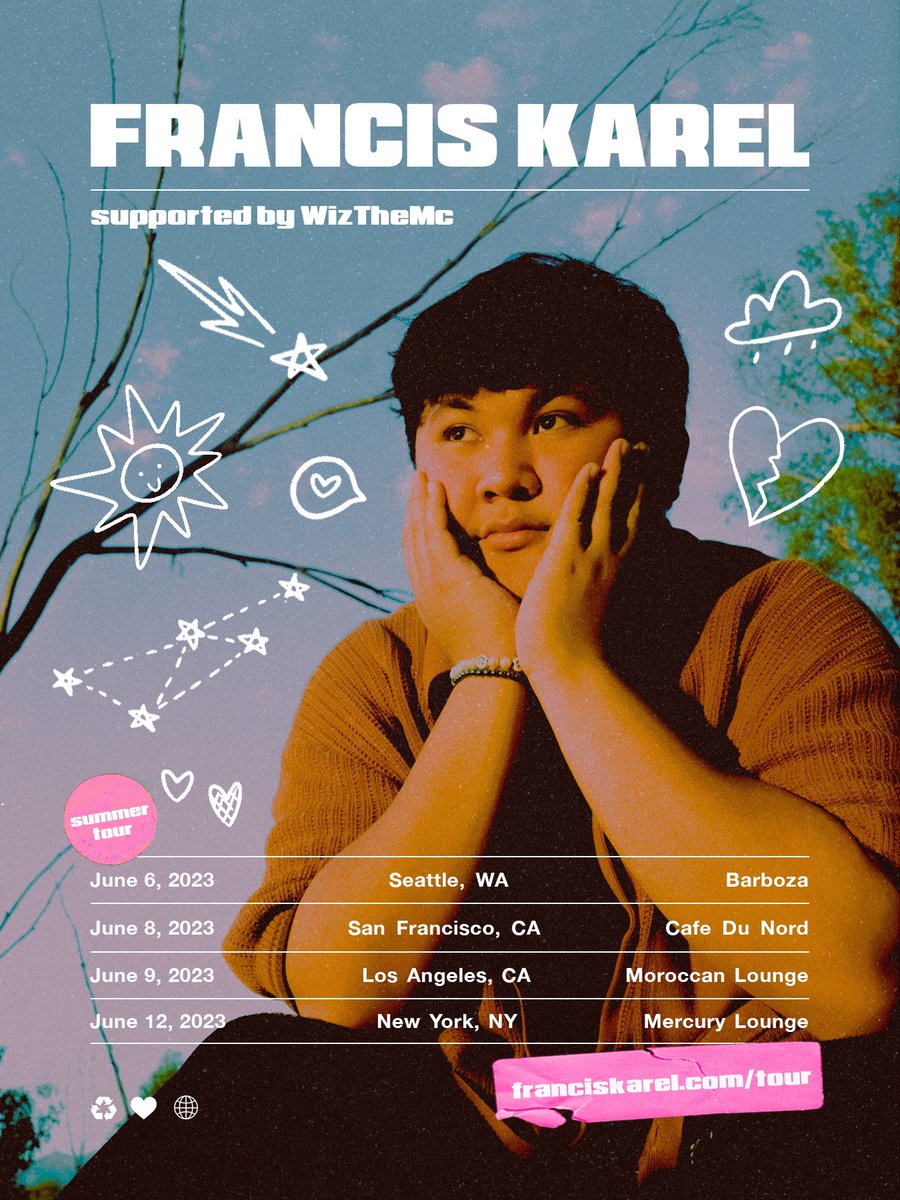 Guyssss pre-sale for my summer tour is up! Can’t wait to meet you all :’) HIT THE LINK AND USE THE CODE “ROMCOM”!!!! franciskarelofficial.com/tour