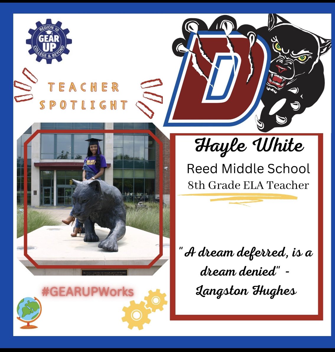 DVILLE_GEARUP27's tweet photo. @Reed_Middle GU teacher #Spotlights this month are Hayle White and Mitchell Schneider. Both of these teachers demonstrate a commitment to learning, leadership, and student development daily @DuncanvilleISD #GEARUPWORKS #Classof2027 #BTL https://t.co/muXb5BdmtE