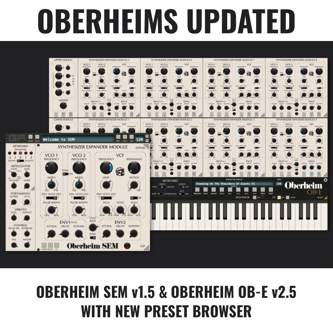 New OB-E / SEM v2.5 update now available from GForce Software! The update is free and will be available immediately to registered Oberheim OB-E (respectively SEM) customers. More info at gforcesoftware.com/products