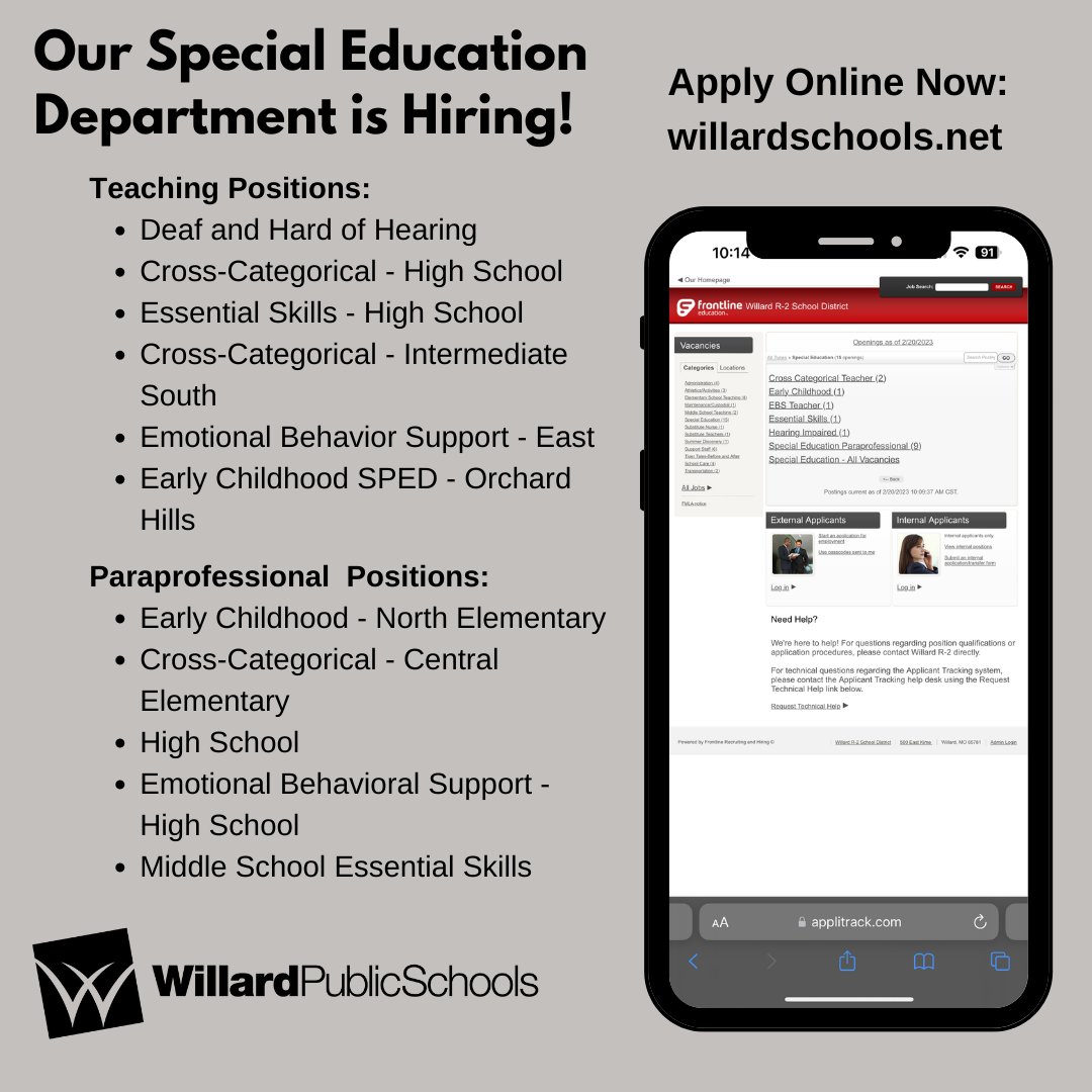 We have several areas of Special Education hiring, including teachers and paraprofessionals. Take a look at our open positions and apply online! ow.ly/Gqeh50MYqtC