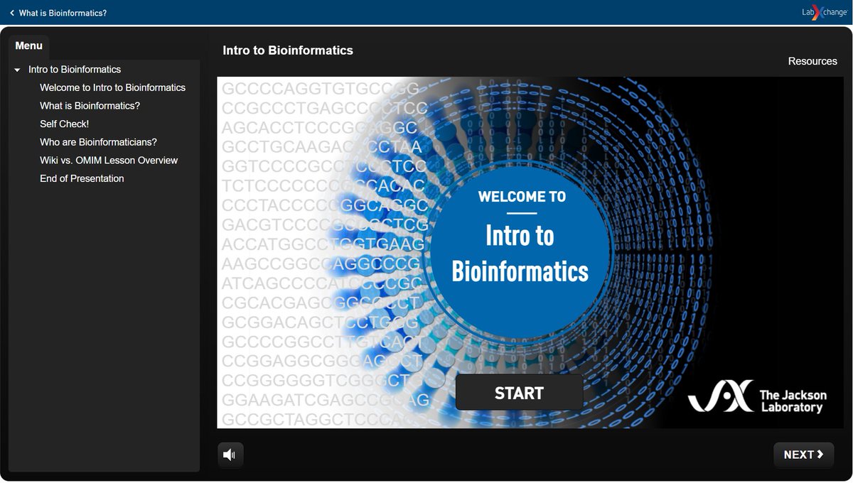 JAX_Education's tweet photo. Head to our @LabXchange profile for a brief, interactive lesson on #bioinformatics — part of @jacksonlab's Teaching the Genome Generation™ curriculum: https://t.co/FbhDWcV9ba

It includes an intro to the field &amp; an overview of our Wikipedia vs. OMIM Bioinformatics activity. https://t.co/2uKeCXJZuT