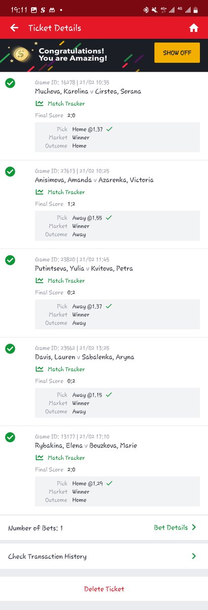 Tennis ACCA BOOOM🎾💥✅️✅️✅️
Bet9ja &amp; Sporty💰🥂

Congrats if you played👏🏽