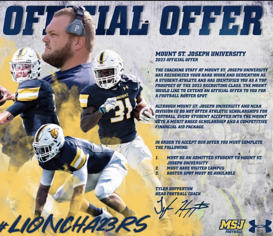 m_sekendy's tweet photo. I’m blessed to receive a offer from the University of Mount St Joseph!! I want to thank @CoachRich_MSJ and @MSJ_FB for the opportunity!!🟡🔵 https://t.co/sk6g83Jvbw