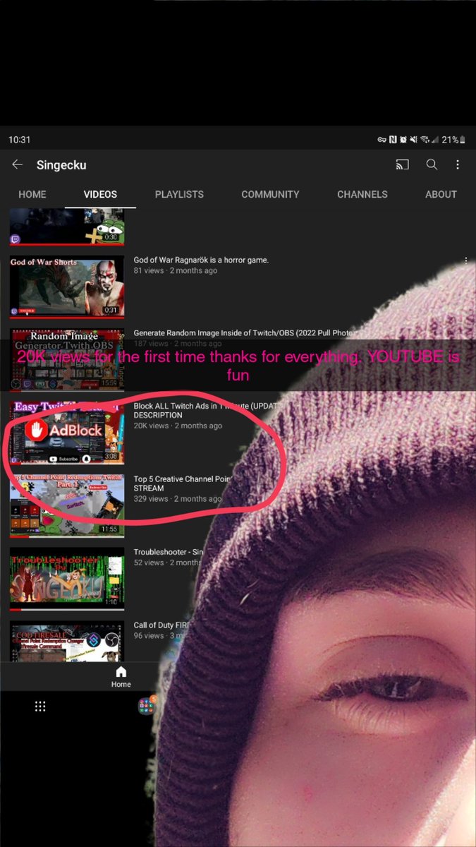 singecku's tweet photo. @JohnTonsOfFunz @TwitchSupport Bro my youtube is popping odk what you mean stay updated I'm on a 2 day ban on YT rn made a editing mistake on youtube. https://t.co/Mx7tTdoVha