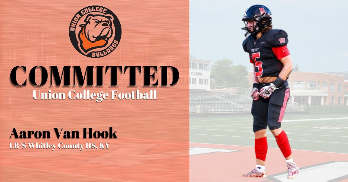 aaronvanhook5 (@aaronvanhook5) on Twitter photo I'd like to announce that I've committed to Union College. I'd want to thank my family, my past coaches, and my now current coaches for this opportunity.
<a href="/WhitleyFootball/">Whitley County High School Football</a> <a href="/UnionBulldogFB/">Union Football</a> <a href="/CoachDayUC/">Brandon Day</a> <a href="/CoachDonahue64/">James B. Donahue</a> <a href="/CoachKi33UC/">Jeremiah Mckibben</a> @CoachClarkB
<a href="/UnionBulldogs/">#RepTheU</a> I'd like to announce that I've committed to Union College. I'd want to thank my family, my past coaches, and my now current coaches for this opportunity.
<a href="/WhitleyFootball/">Whitley County High School Football</a> <a href="/UnionBulldogFB/">Union Football</a> <a href="/CoachDayUC/">Brandon Day</a> <a href="/CoachDonahue64/">James B. Donahue</a> <a href="/CoachKi33UC/">Jeremiah Mckibben</a> @CoachClarkB
<a href="/UnionBulldogs/">#RepTheU</a>