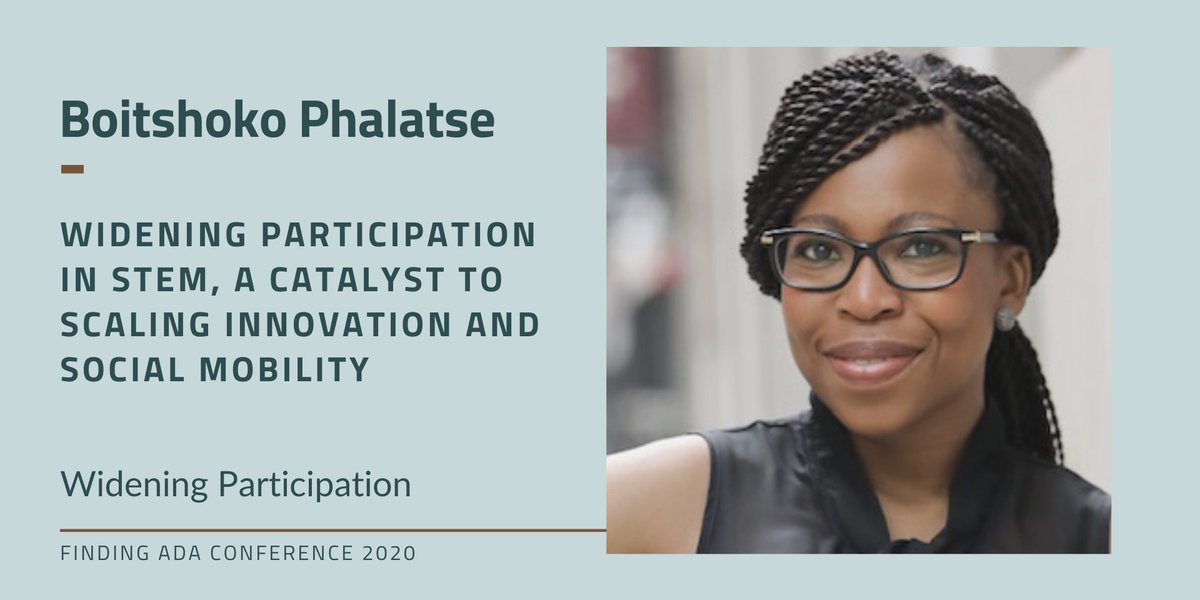 FindingAda's tweet photo. Join Boitshoko Phalatse to learn about how she marries old school methodologies with new school technologies and digital educational platforms/resources to encourage young girls in rural communities to choose STEM careers. #FAC20 https://t.co/p1AdpSpZt5 https://t.co/qMz9MWODcO