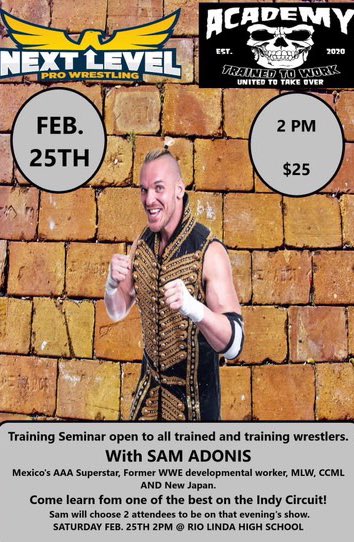 Sam Adonis (@realsamadonis) on Twitter photo CALIFORNIA:
This Saturday at 2pm <a href="/level_wrestling/">NextLevelProWrestling</a> is hosting a Seminar for me to teach!
I absolutely love doing these and teaching wrestlers of all experience levels!
I promise that my seminars leave people with an entire new outlook on wrestling! CALIFORNIA:
This Saturday at 2pm <a href="/level_wrestling/">NextLevelProWrestling</a> is hosting a Seminar for me to teach!
I absolutely love doing these and teaching wrestlers of all experience levels!
I promise that my seminars leave people with an entire new outlook on wrestling!