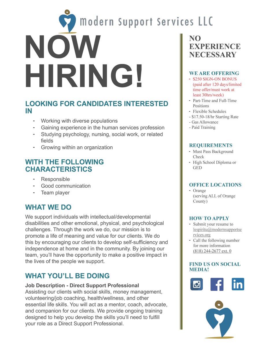 AWConnection's tweet image. Seeking a career in Human Services? Modern Support Services LLC is Hiring!
#AWConnection #ModernSupportServicesLLC #Jobs