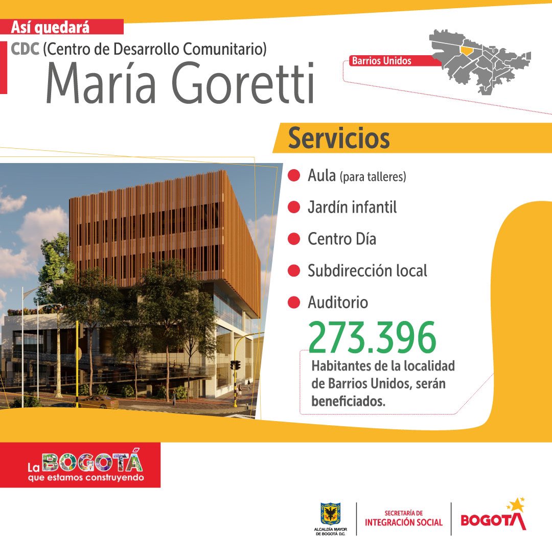 👧🧒Niñas, niños, adolescentes, jóvenes, madres jefas de hogar, personas mayores 👵👴y con discapacidad, que necesiten el servicio, podrán acceder a las diferentes modalidades de atención cuando finalice la megaobra María Goretti.

💛❤️ #JuntosCuidamosBogotá