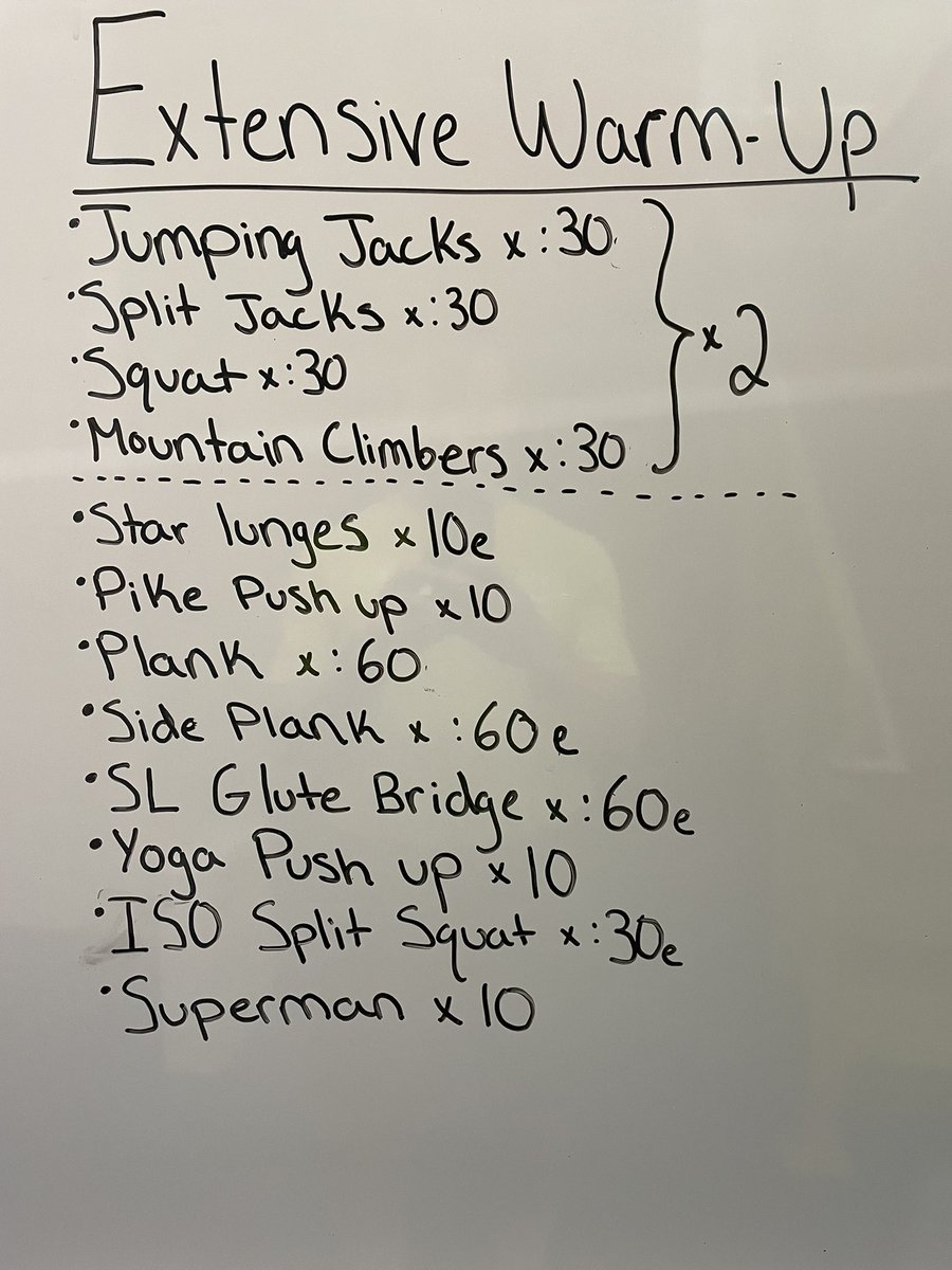 strthcoachgreg's tweet photo. This is our preferred early off season pre lift warmup. Stationary, so good for large groups and a small conditioning component from calisthenics. We do the bottom part 1 or 2x through depending on the team. #strengthandconditioning https://t.co/uuClRNr58V