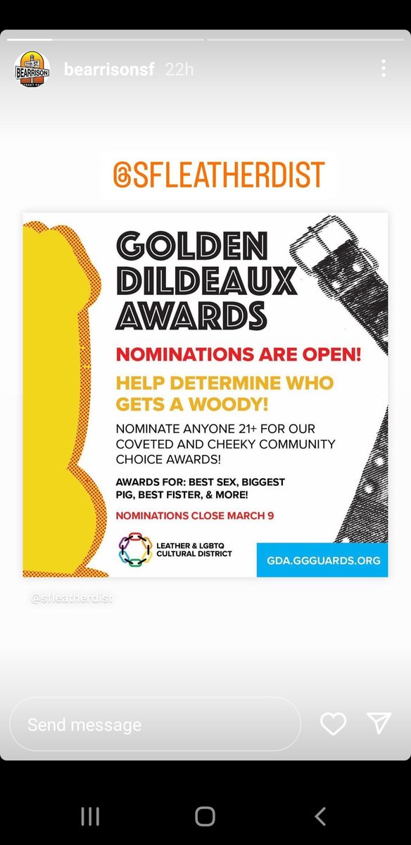 BearrisonSF's tweet photo. Golden Dildeaux Awards nominations are open!!
SAVE THE DATE 10/14/2023 #bearrison #sfleatherdistrict
#woof #bearrisonstreetfair
@BearsofSF @SFSisters
#TheSistersofPerpetualIndulgence #BayArea #LGBTQ #bears https://t.co/5MI9XjYIFo