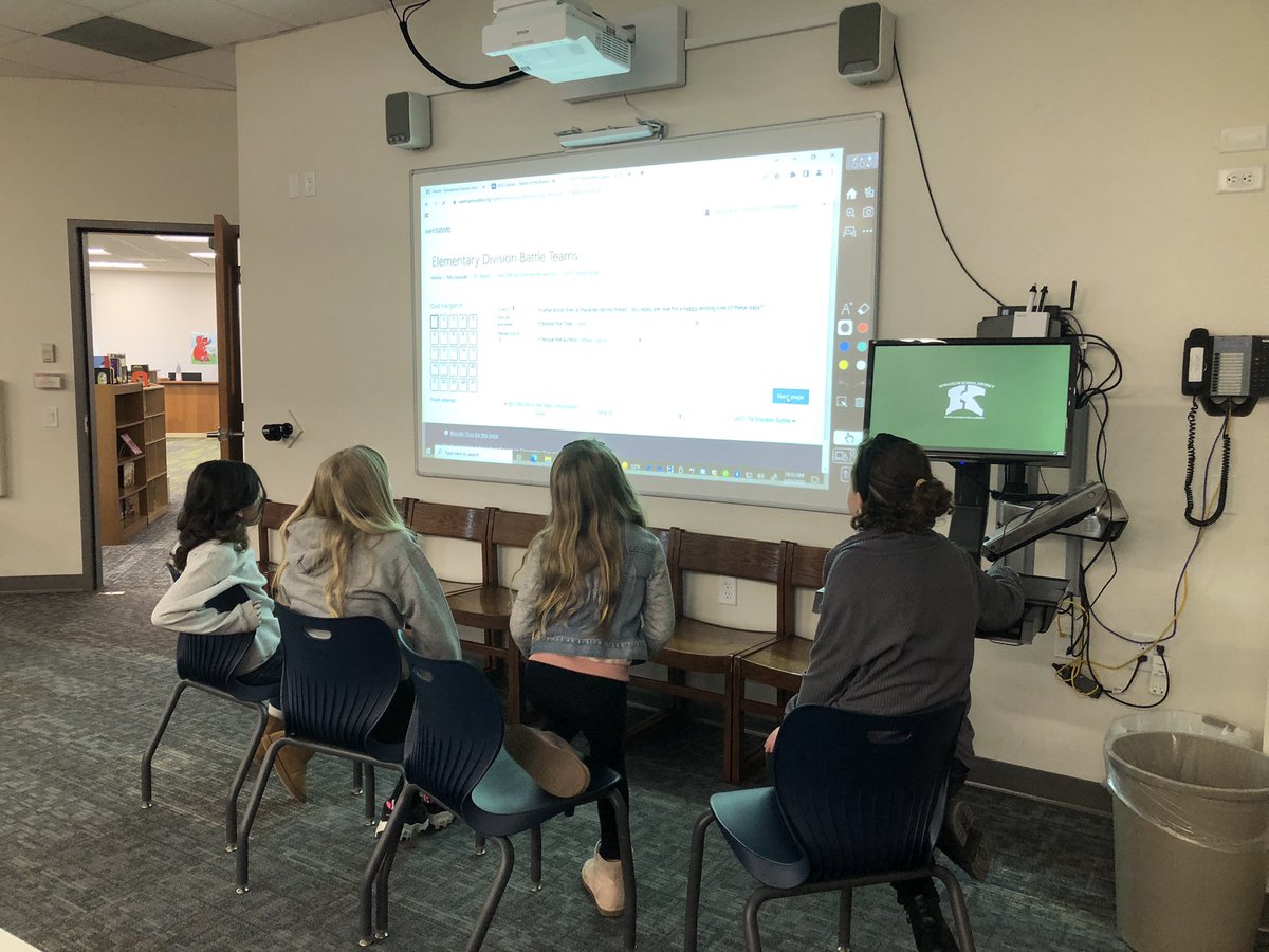 KSDLibrary's tweet photo. Our KES team is competing in the @WEMTAOnline state Battle of the Books competition today!! #ksdpride https://t.co/EhVhKFJ0aR