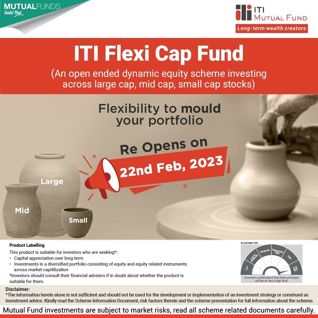 itimutualfund's tweet photo. ITI Flexi Cap Fund is reopening on 22nd Feb 2023! Don't miss this opportunity to power-up your portfolio and invest with flexibility across market caps! Invest now!
#ITIMutualFund #LongTermWealthCreators #FlexiCapFund #Flexibility #Investment #Growth #InvestNow https://t.co/eerUxqNVOa