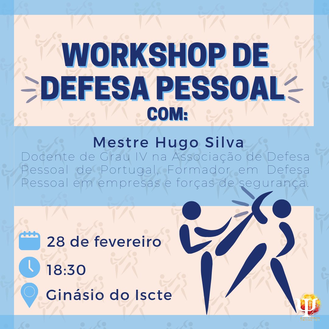 nepiscte's tweet photo. Alguma vez te sentiste em perigo e não soubeste como reagir ou o que fazer naquele momento? O NEP ajuda-te!

Convidamos-te a participar num Workshop de Defesa Pessoal no dia 28 de fevereiro às 18:30h, no Ginásio do ISCTE. 

Já te podes inscrever no link da bio do nosso instagram! https://t.co/FvMYTGxSfp