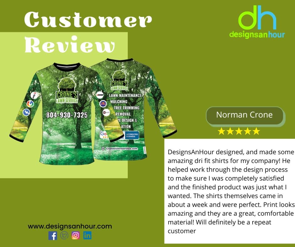 designsanhour's tweet photo. Thank you Crone’s Lawn Service for choosing
@DesignsAnHour for business shirts for your company. Start a project today and get your sublimated and chemical-resistant shirt https://t.co/rk85adTDym

#landscapeshirt #landscapeshirts #landscape #landscaping #landscapingservices https://t.co/6XnVYjbQbo