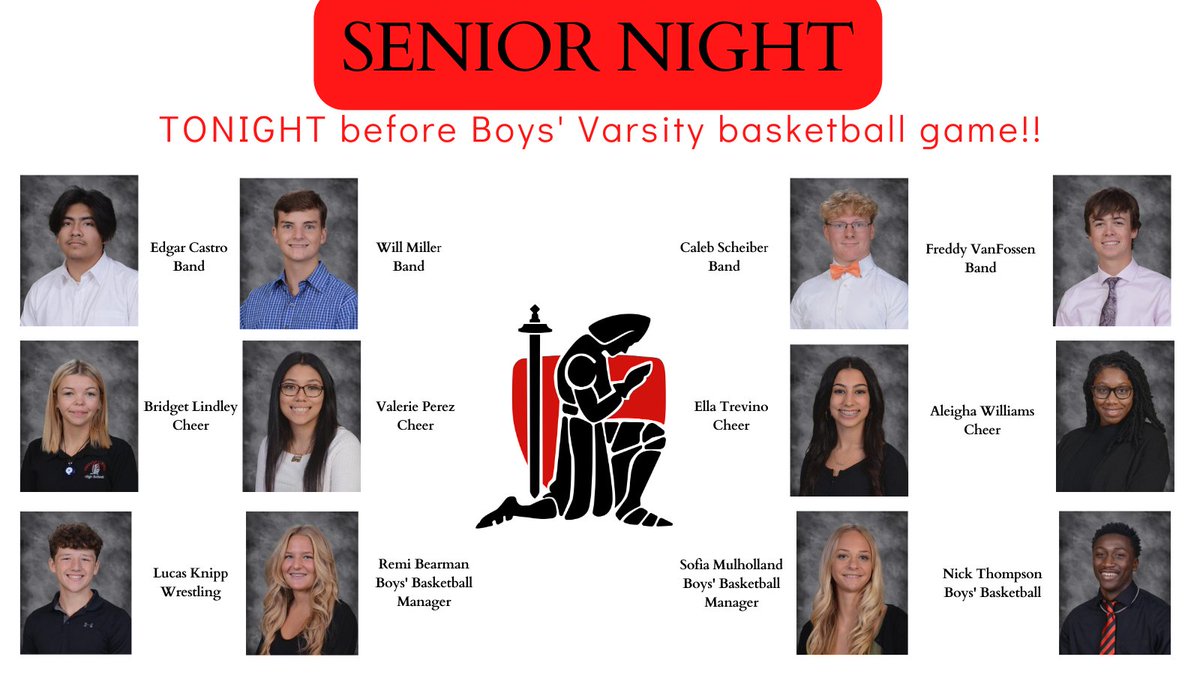 BLKnights_AD's tweet photo. We will be honoring our senior band members, cheerleaders and boys' basketball managers &amp; players tonight at our last home game of the season!
@LuersBasketball @BishopLuers https://t.co/XZTZAub8h6