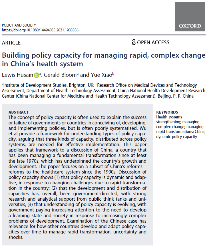 PolicySociety's tweet image. ❓If you have wondered why we care about temporality &amp;amp; #policycapacity? 

See "Building policy capacity for managing rapid, complex change in China’s health system" by #LewisHusain, @GerryBloom &amp;amp; Yue Xiao 👇
academic.oup.com/policyandsocie…