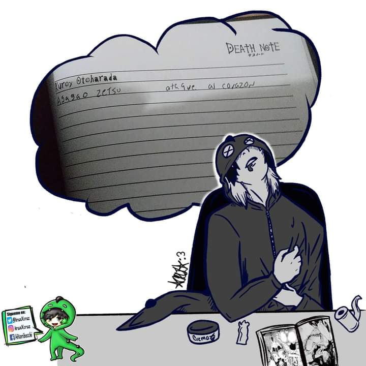 KruxXcruz's tweet photo. Que tal amigos y colegas Les comparto un dibujo que hice rápido de mi oc #asagaozetsu asiendo la muricion por infarto o.o, le pedí un amigo que nos escribiera en su death note y aquí el resultado. #deathnoteanime ❤
#originalcharacter #oc #Digital #deathnotememes #deathnote https://t.co/zhWdZVgsRX
