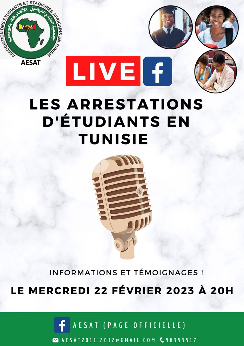 ASCET18's tweet photo. AESAT: #FacebookLive LES ATTESTATIONS D'ÉTUDIANTS  EN #TUNISIE .

@PatrickMuyaya @DeniseNyakeru @politicocd @UEenRDC @ONU_fr @Ensemble_MK @Mapon_Matata @EmmanuelMacron https://t.co/Nlie75DthS