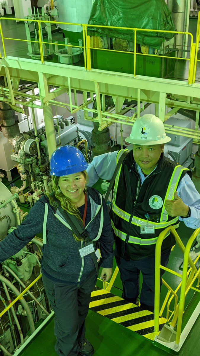 It’s National Invasive Species Awareness Week! Did you know our Marine Invasive Species Program works to prevent invasive species introductions from commercial ships? Here are #MISP staff <a href="/ceballoslina/">Lina Ceballos Osuna (ella/she/her)</a> and Almer Samaniego preparing to sample a ship’s #ballastwater. #NISAW