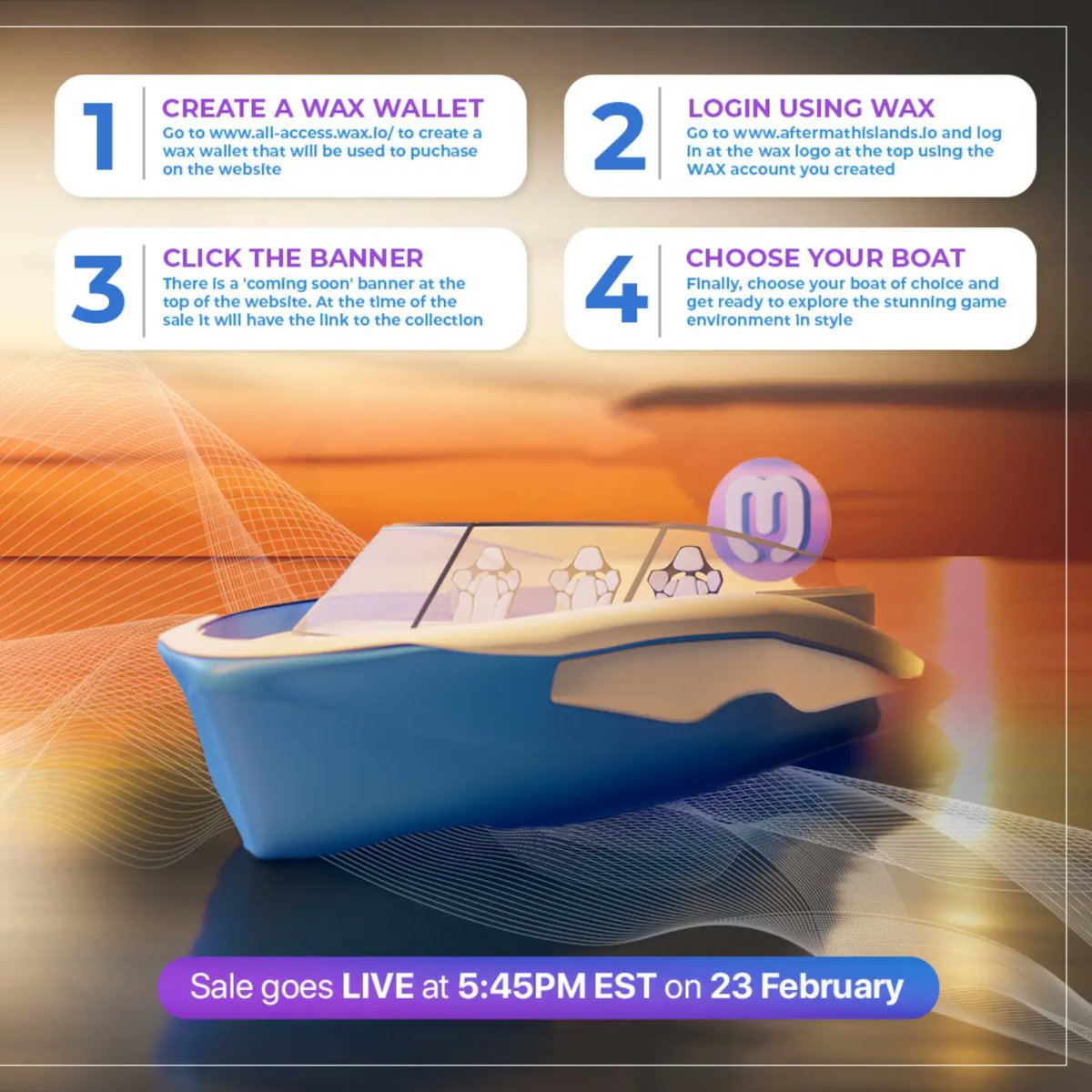 MetaYachtsClub's tweet photo. Get ready to sail the seas of the metaverse in style! 💎🚤

🔜 Our exclusive collaboration with @AftermathIslands is just 2 days away, and we're dropping 25 limited edition speedboats for purchase.

#nftdrops #nftproject #nftworld
#NFTCommunity https://t.co/VYeMd9h6qA