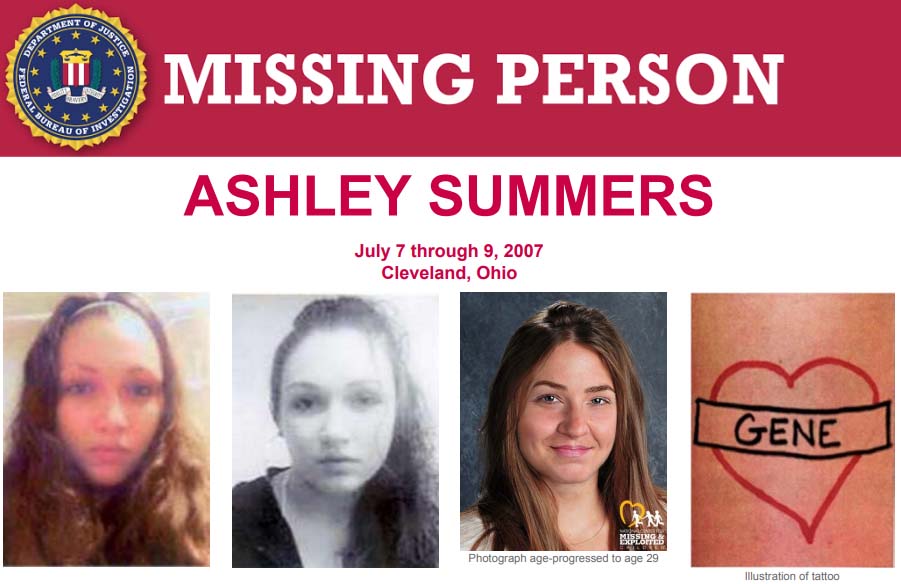 FBIMostWanted's tweet image. A new age-progressed photo of Ashley Summers has been released which shows what she may look like at age 29. She was last seen near a family member's residence in Cleveland, Ohio, on July 7 or 8, 2007. Help the #FBI find her: fbi.gov/wanted/kidnap/…