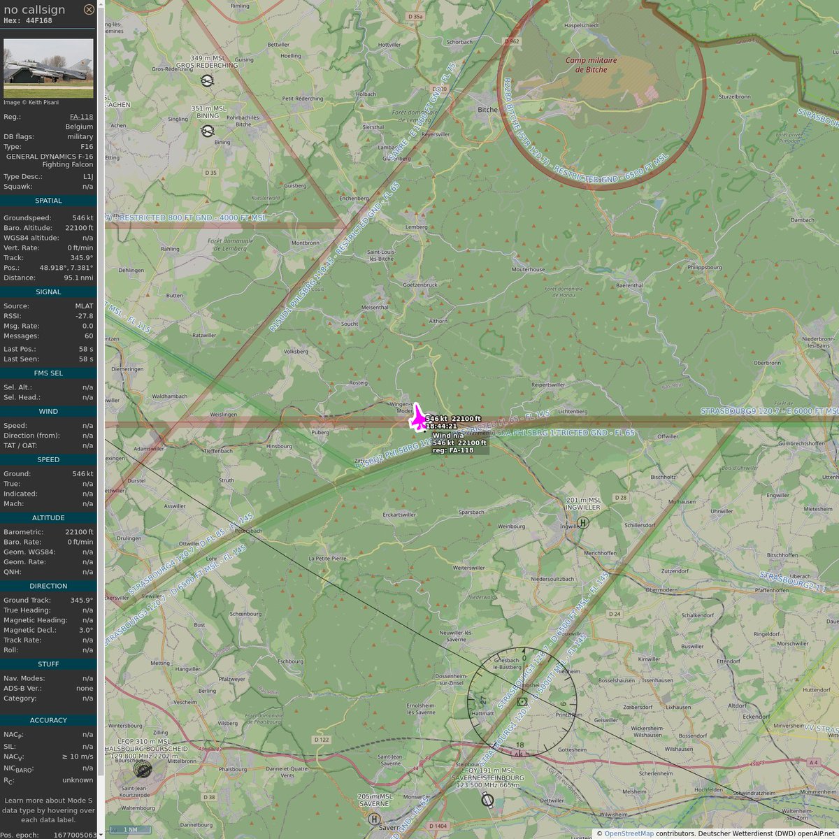 AKoeppern's tweet image. #PlaneAlert ICAO: #44F168 Tail: #FA118 
Owner: #BelgianAirComponent
Aircraft: #F-16 Fighting Falcon
2023/02/21 19:44:22
#F16 #YouJustLostARefinery #FighterJet #Luchtcomponent youtu.be/DyruzLjVwbc?t=… 
globe.adsbexchange.com/?icao=44F168&amp;amp;s…