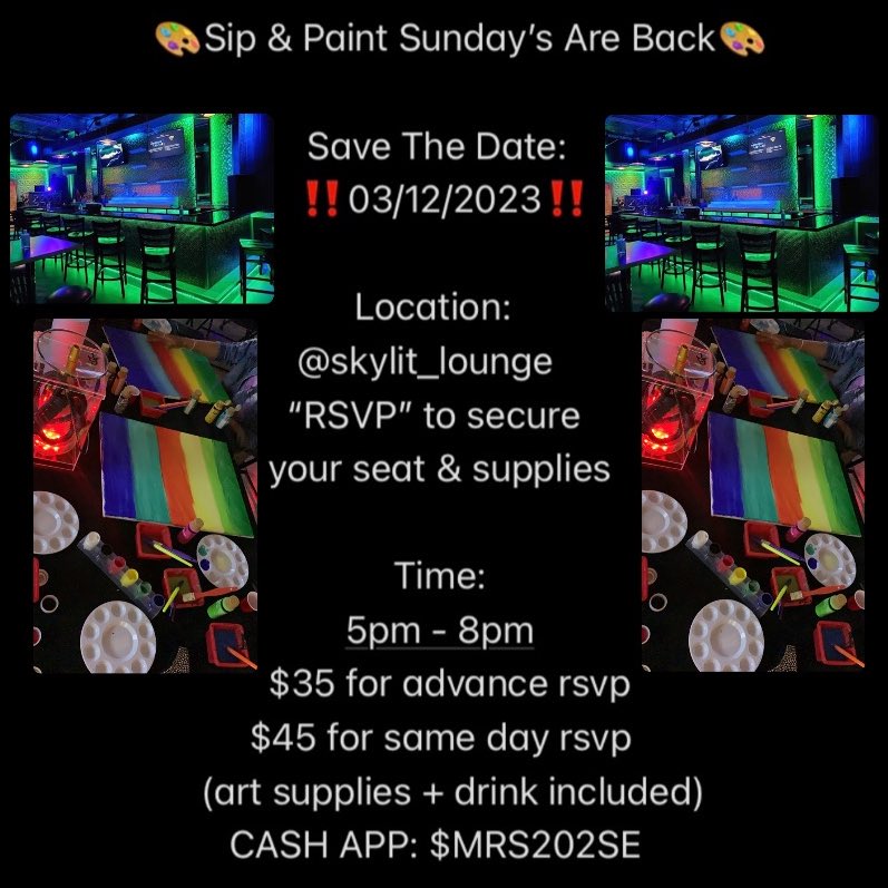 LovelyyNae_'s tweet photo. 🥂SERIOUS INQUIRIES ONLY🥂
SAVE THE DATE: 03||12||2023🗓
LOCATION: WASHINGTON, DC
RSVP ASAP & DON’T MISS OUT🎨
SIP & PAINT SESSIONS ARE BACK
& I STILL DO PRIVATE PARTIES🎉
(book me for all sip & paint needs)
🌐 #NeverNotNetWorking 🌐
(instagram: therealversatilevisions) https://t.co/iGBEvTHMSD