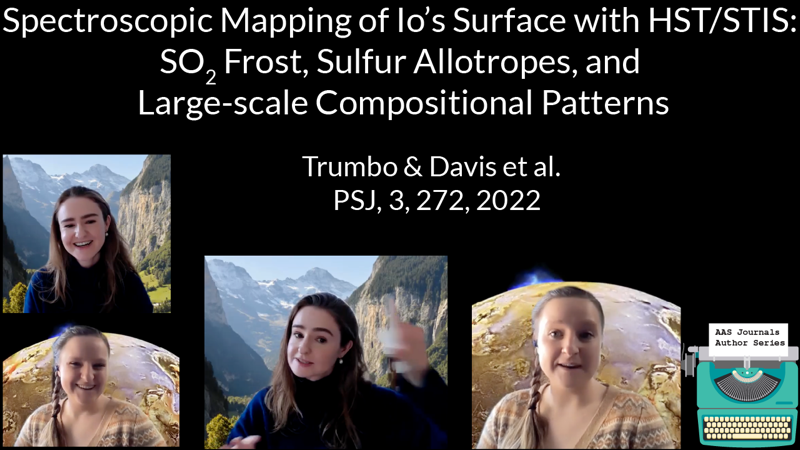 AAS_Office's tweet photo. New AAS Journal Author Series video! Samantha Trumbo (@Cornell) &amp; Ryleigh Davis @import_astroRy (@caltech) chat about their article on Io: https://t.co/YjT8CTQqZg

The goal of this series is to connect authors w/ their article, their human story &amp; the larger #astronomy community. https://t.co/WJniY505XW