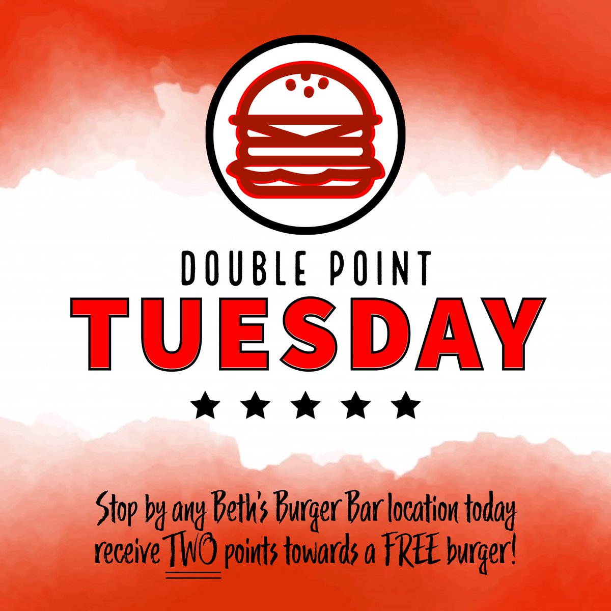 Come in for a 🍔🆃🅾🅳🅰🆈 &amp; earn 2X points on your <a href="/bethsburgerbar/">Beth's Burger Bar</a> Loyalty Account!!
Not signed up yet? No problem!! 𝗜𝘁’𝘀 𝗲𝗮𝘀𝘆! 👇🏼
—Enter your📱number at the counter
—Earn 2🌟 for 𝙳𝙿𝚃 
—Each visit = 1🌟
—8🌟 = 🆓 single burger
#bethsburgerbar