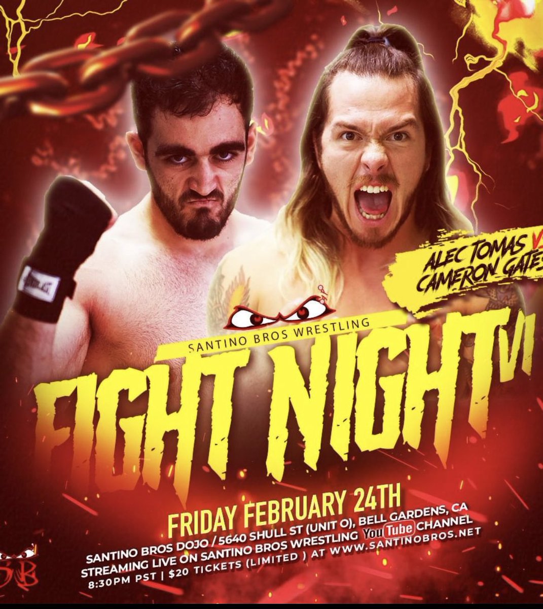 I cut my teeth in Up All Night 

I break Alec’s at FIGHT NIGHT 

👊 FIGHT NIGHT VI
📅 Friday Feb 24th, 2023  
🌆 8:30pm Santino Bros. 90201

📺 Streaming LIVE on YouTube
🔗youtube.com/live/CEER3Qn6U…

🎟 A few tix left! SBWFN6.eventbrite.com 

#SantinoBros #LiveProWrestling