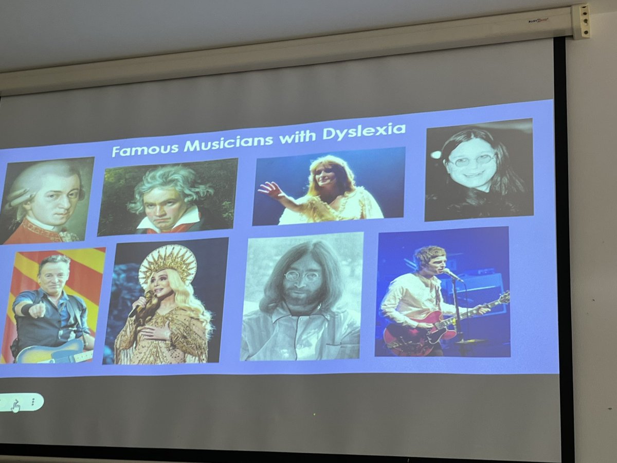 akapaulineblack's tweet photo. Great image for a music class wall - famous musicians with #dyslexia thanks to Stacy & Liz @AccDyslexia for working with @UoAMusicDept today #musiceducation #UoABMusEd https://t.co/Tdascp7Zb2