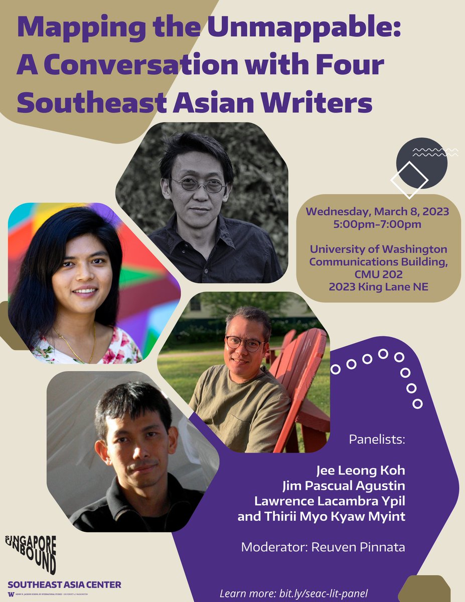 Upcoming literature panel! Learn how Southeast Asian writers experience diaspora, and its losses, within the region & without, psychologically & socially, and as postcolonial subjects & citizens of a neoliberal order. 03/08 @ 5pm - CMU 202 - bit.ly/seac-lit-panel