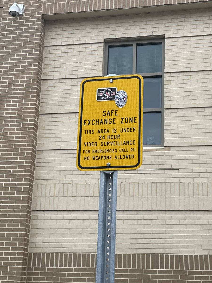 Just a reminder that we have a Safe Exchange Zone in front of the @garnerpolice Station (914 7th Ave.). It's a safe place to complete online transactions or conduct other types of meetups. As the sign says, the area is under round-the-clock video surveillance.