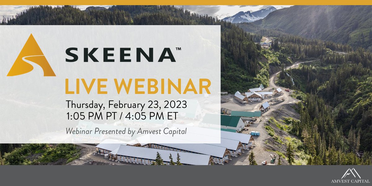 Join us on Thu, Feb 23 @ 1:05 PM PT / 4:05 PM ET for a live webinar w/ @SkeenaResources to learn about their #EskayCreek #gold #silver mine's pathway to production.

Register now: bit.ly/SKE022323

$SKE $RXF #NYSE #BritishColumbia #GoldenTriangle #PreciousMetals