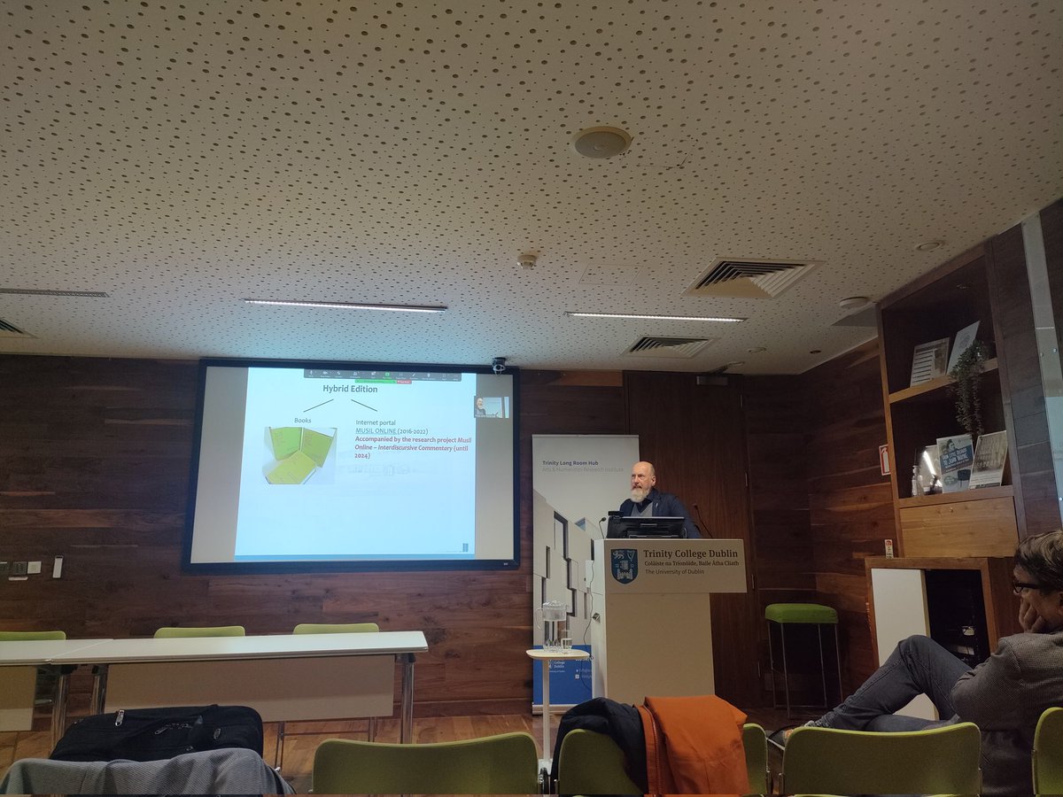 A very fascinating lecture from Arthur R. Boerlderl <a href="/arboe01/">Artur R. Boelderl</a> for the <a href="/TCDsllcs/">Languages, Literatures & Cultural Studies at TCD</a> seminar series on the different stages of the digitalisation of Musil's "The Man without Qualities" and its importance into making the novel readable to all.