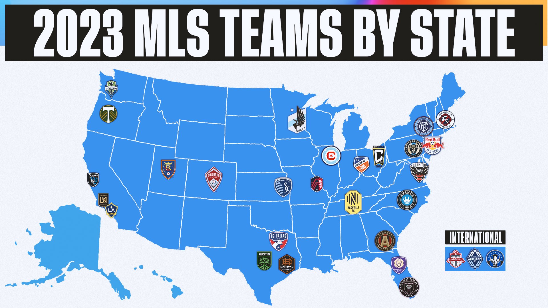 Map that shows where all 30 of the NHL teams are located